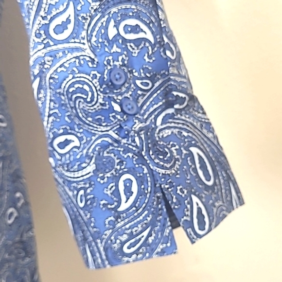 Paisley Bandana Button Up blouse print Cotton Stretch Short Sleeve Cuffs NWT - Picture 5 of 8